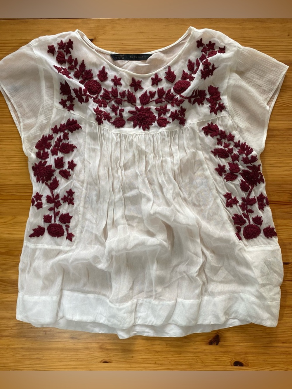 Zara Embroidered Floral Bohemian Cotton Peasant Blouse Size Medium - Picture 7 of 8